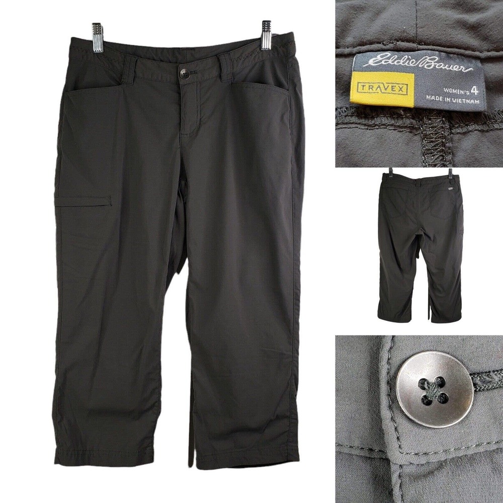 Eddie Bauer Womens Travex Cargo Capri Pants Size 4 Gray Hiking Outdoor Cargo